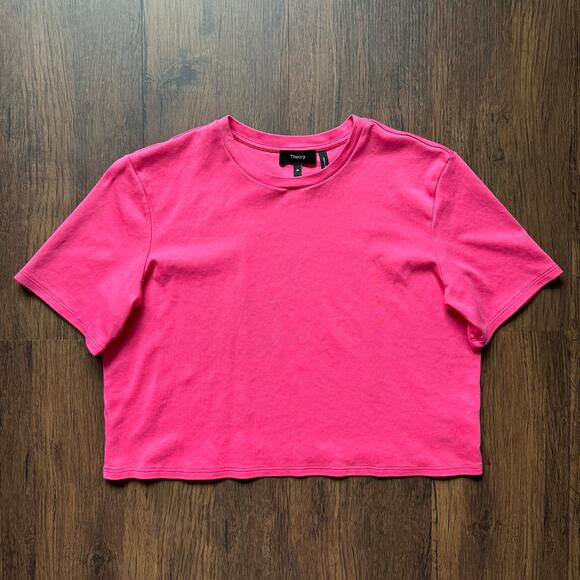 Theory Supima Cotton Clinton Easy Crop Tee Hot Pink Size Medium - Picture 6 of 10